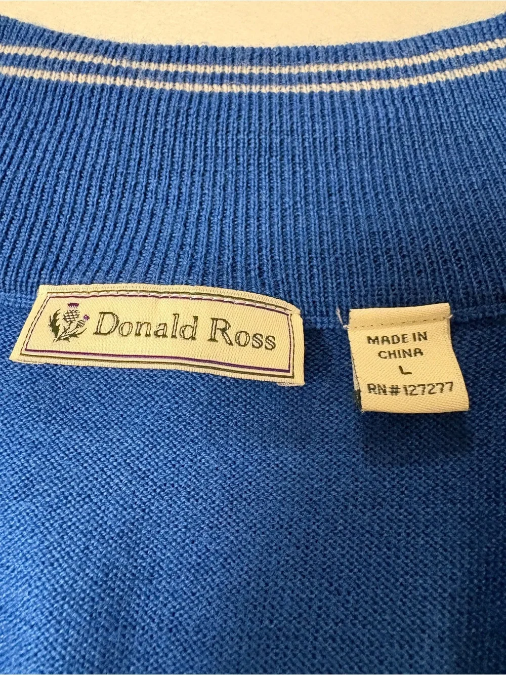 Donald Ross “Golf” Royal Blue Sleeveless Zip-Neck Sweater Vest Large